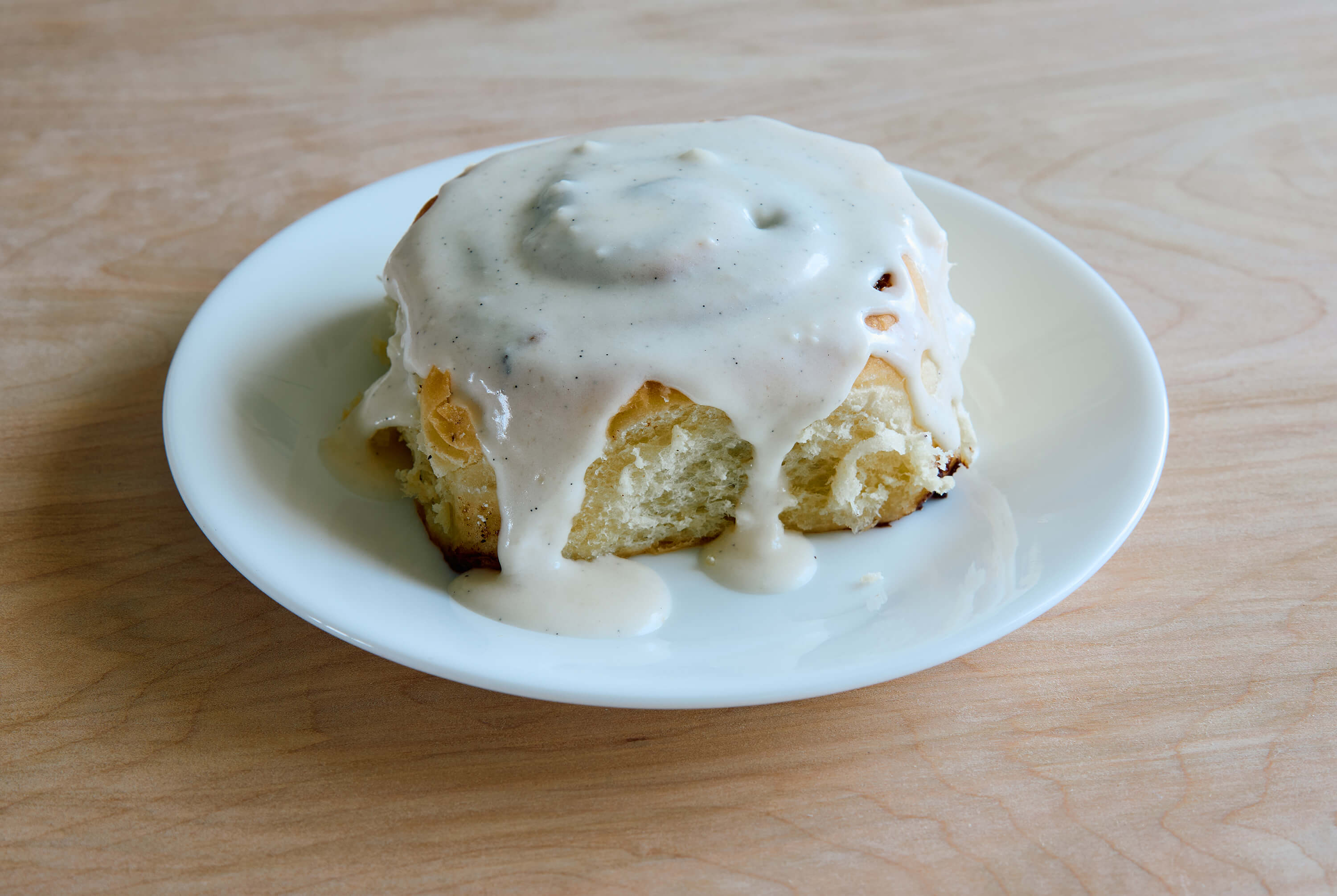 classic cinnamon roll with vanilla bean frosting